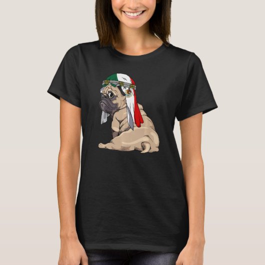 Dog Cute Pug Retro Mexico Flag Pride T-shirt (Voorkant)