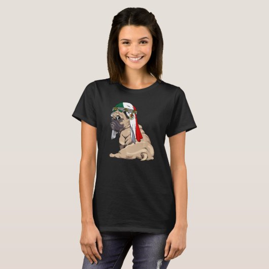Dog Cute Pug Retro Mexico Flag Pride T-shirt (Voorkant volledig)