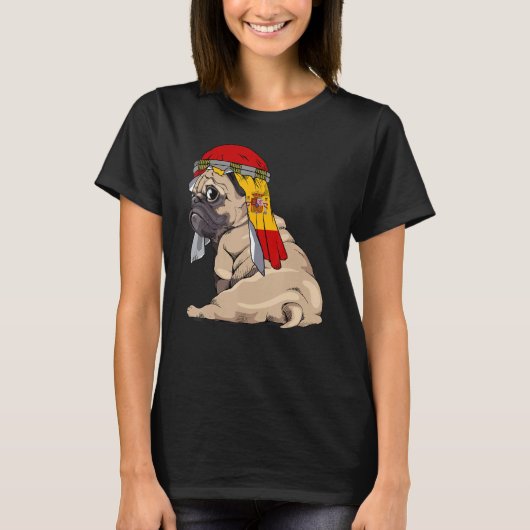 Dog Cute Pug Retro Spain Flag Pride T-shirt (Voorkant)
