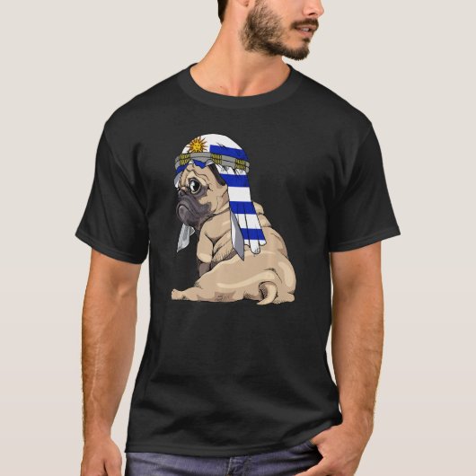 Dog  Cute Pug Retro Uruguay Flag Pride T-shirt (Voorkant)