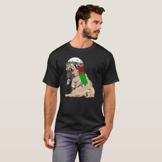 Dog Cute Pug Retro Wales Flag Pride T-shirt (Voorkant volledig)