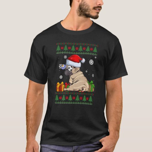 Dog Cute Pug Santa Hat Ugly KerstSweater T-shirt (Voorkant)