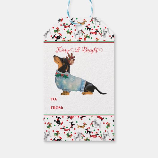 Dog Dachshund Rendier Pet Christmas Furry Bright Cadeaulabel (Achterkant)
