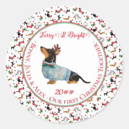 Dog Dachshund Rendier Pet Christmas Furry Bright Ronde Sticker