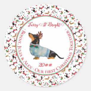 Dog Dachshund Rendier Pet Christmas Furry Bright Ronde Sticker