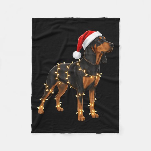 Dog Dachshund Wrapped In Christmas Lights - Holida Fleece Deken (Voorkant)