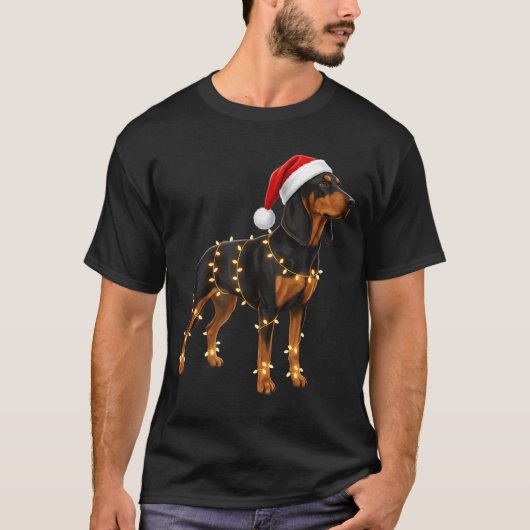 Dog Dachshund Wrapped In Christmas Lights - Holida T-shirt (Voorkant)