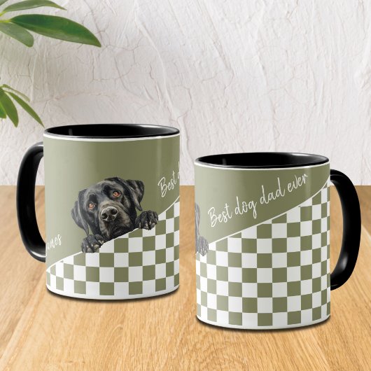 Dog Dad Checkered Salie Olive Black Labrador Custo Mok