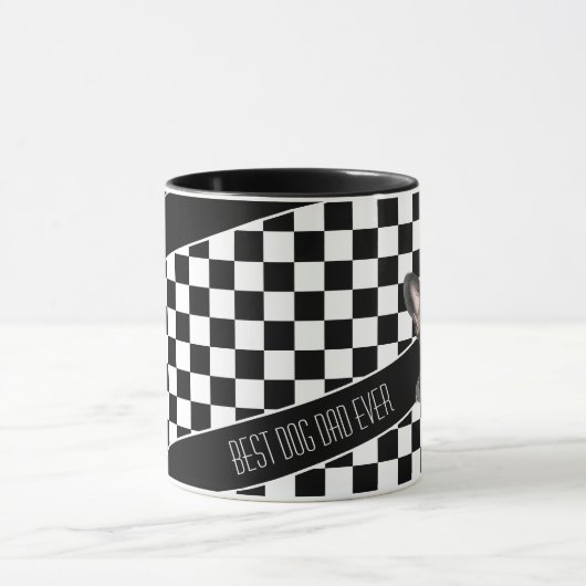Dog Dad Checkered White Black Frenchie Custom Mok (Midden)