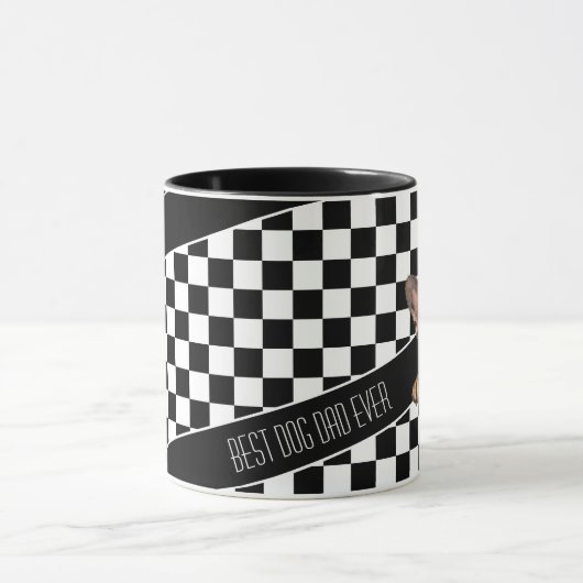 Dog Dad Checkered Zwart Wit Frenchie Custom Mok (Midden)