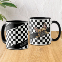 Dog Dad Checkered Zwart Wit Frenchie Custom
