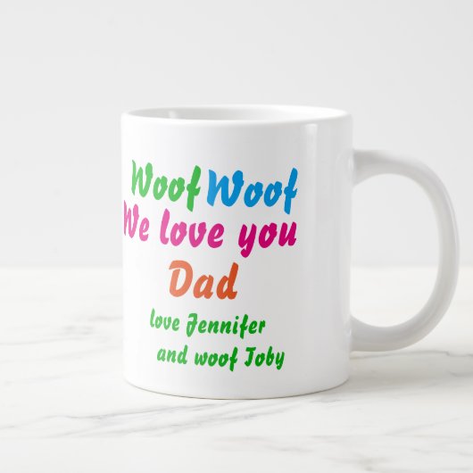 Dog Dad Cool Woof Woof I Love You Pap Namen Grote Koffiekop (Rechts)
