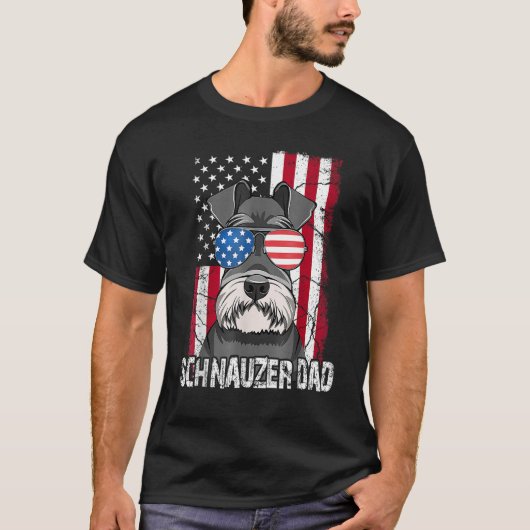 Dog Dad Fathers Day Mini Schnauzer USA Flag 4th o T-shirt (Voorkant)