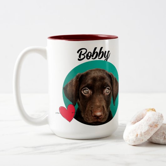 Dog Dad grappige dog quote & custom foto/name Tweekleurige Koffiemok (Met donut)