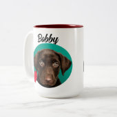 Dog Dad grappige dog quote & custom foto/name Tweekleurige Koffiemok (Voorkant links)