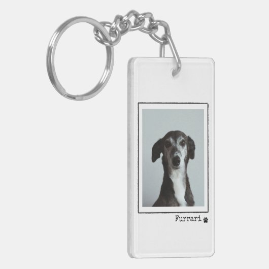 Dog Dad Minimalistische Typografie Aangepaste Foto Sleutelhanger (Voorkant Links)