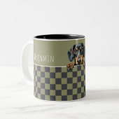 Dog Dad Olive Donkergrijs Geruit Teckel Custom Tweekleurige Koffiemok (Voorkant links)