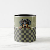 Dog Dad Olive Donkergrijs Geruit Teckel Custom Tweekleurige Koffiemok (Center)