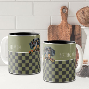 Dog Dad Olive Donkergrijs Geruit Teckel Custom Tweekleurige Koffiemok