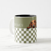 Dog Dad Olive White Geruite Teckel Custom Tweekleurige Koffiemok (Voorkant links)