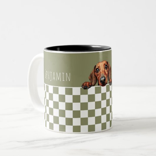 Dog Dad Olive White Geruite Teckel Custom Tweekleurige Koffiemok (Voorkant links)