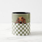 Dog Dad Olive White Geruite Teckel Custom Tweekleurige Koffiemok (Center)