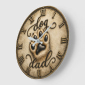 Dog Dad Rustic Paw Print Grote Klok (Hoek)
