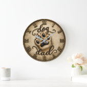 Dog Dad Rustic Paw Print Grote Klok (Huis)