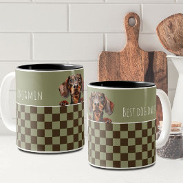 Dog Dad Sage Olive Geruite Teckel Custom Tweekleurige Koffiemok