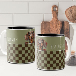 Dog Dad Sage Olive Geruite Teckel Custom Tweekleurige Koffiemok