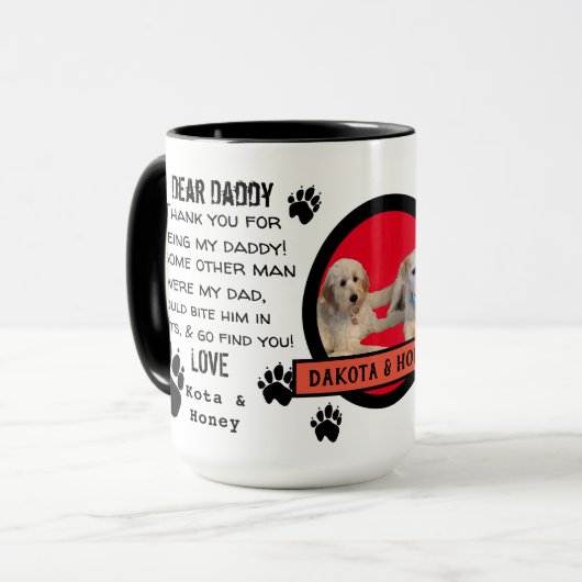 DOG DADDY VAN DE KLANT. DEAR DAD pET COFFEE Mok (Voorkant links)