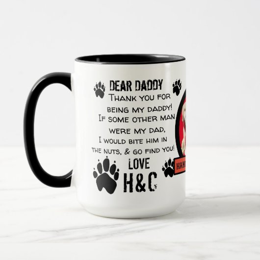 DOG DADDY VAN DE KLANT. DEAR DAD pET COFFEE Mok (Links)