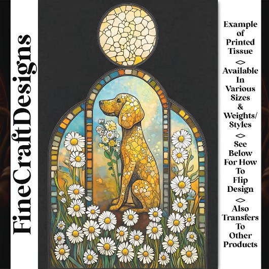 Dog & Daisies, Kleurrijk Glas in lood Y8 Decoupage Tissuepapier