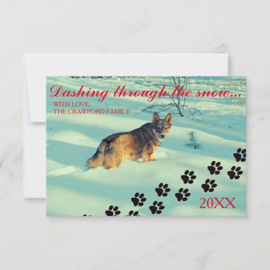 Dog Dashing door sneeuw - 3 x 5 kerstkaart Kaart (Voorkant)