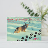 Dog Dashing door sneeuw - 3 x 5 kerstkaart Kaart (Staand voorkant)