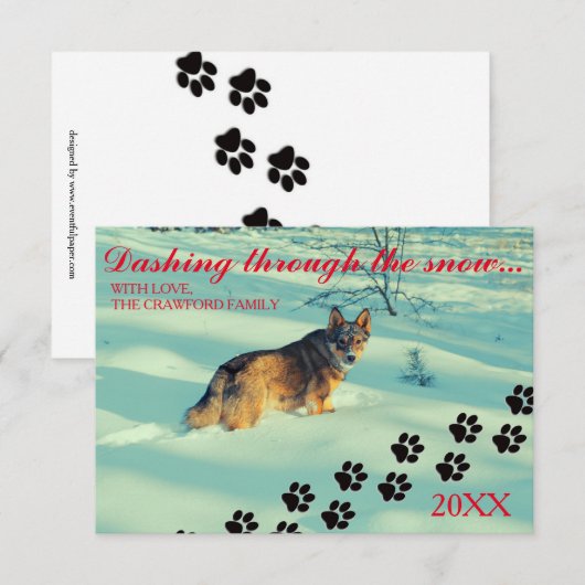 Dog Dashing door sneeuw - 3 x 5 kerstkaart Kaart (Voorkant / Achterkant)