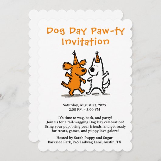 Dog Day Paw-ty Invitation - Schattige Puppy Party Kaart (Voorkant / Achterkant)