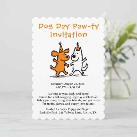 Dog Day Paw-ty Invitation - Schattige Puppy Party Kaart (Staand voorkant)