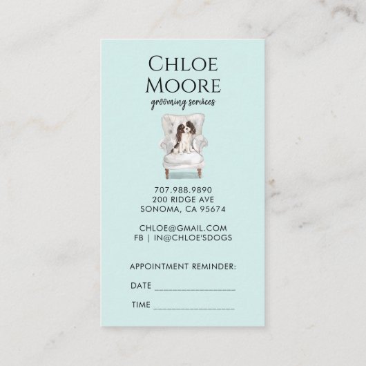 Dog Day Spa Groom Business & Afspraak Herinnering Visitekaartje (Achterkant)
