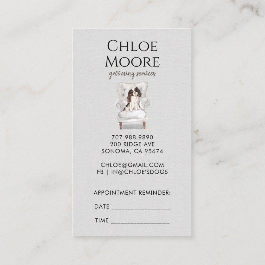 Dog Day Spa Groom Business & Afspraak Herinnering Visitekaartje (Achterkant)