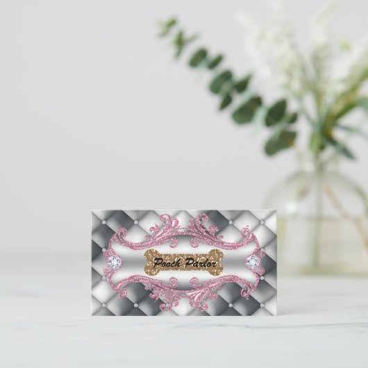 Dog Daycare Pet Veterinarian Tufted Satin Visitekaartje (Staand voorkant)