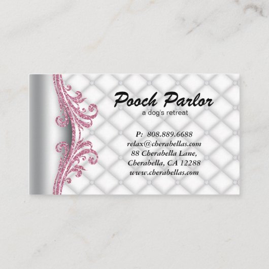 Dog Daycare Pet Veterinarian Tufted Satin Visitekaartje (Achterkant)