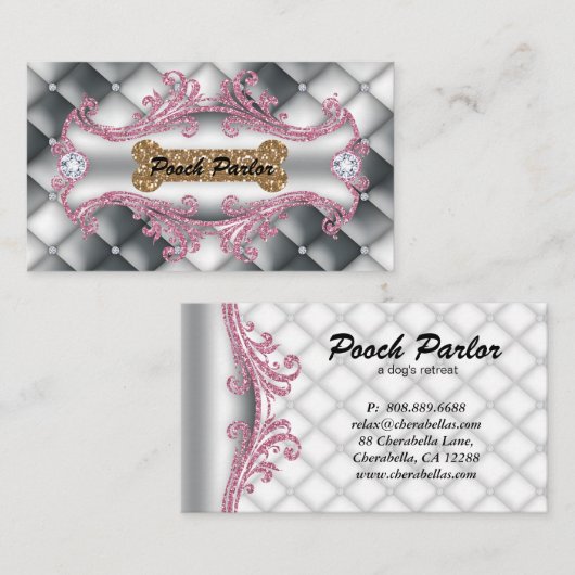 Dog Daycare Pet Veterinarian Tufted Satin Visitekaartje (Voorkant / Achterkant)