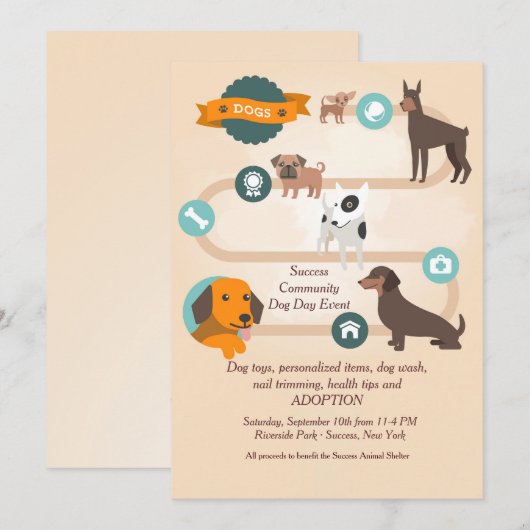 Dog Daze Adoption Uitnodiging (Voorkant / Achterkant)