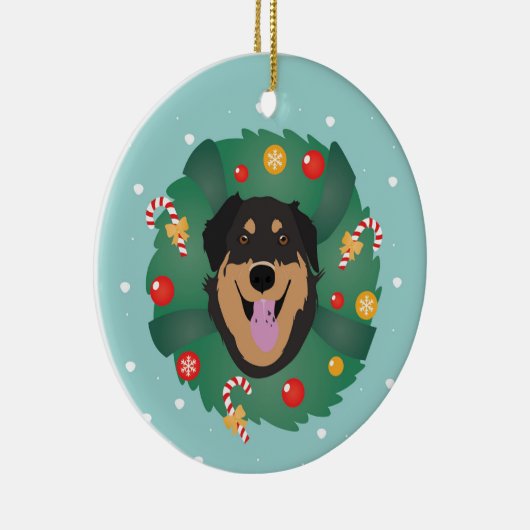 Dog Decorated Kerstmis Wreath Keramisch Ornament (Rechts)