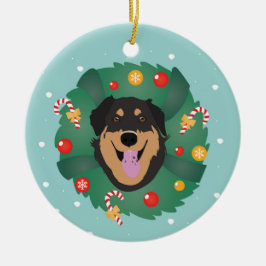 Dog Decorated Kerstmis Wreath Keramisch Ornament
