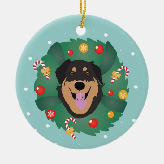 Dog Decorated Kerstmis Wreath Keramisch Ornament (Voorkant)