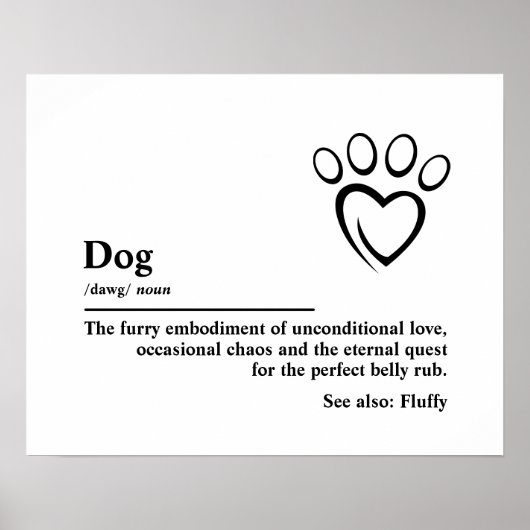 Dog Definition Wall Art Typography Poster (Voorkant)
