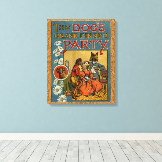 Dog Dinner Party  hondenafbeelding Canvas Afdruk (Insitu (Houten vloer))