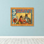 Dog Dinner Party hondenafbeelding Canvas Afdruk (Insitu (Houten vloer))